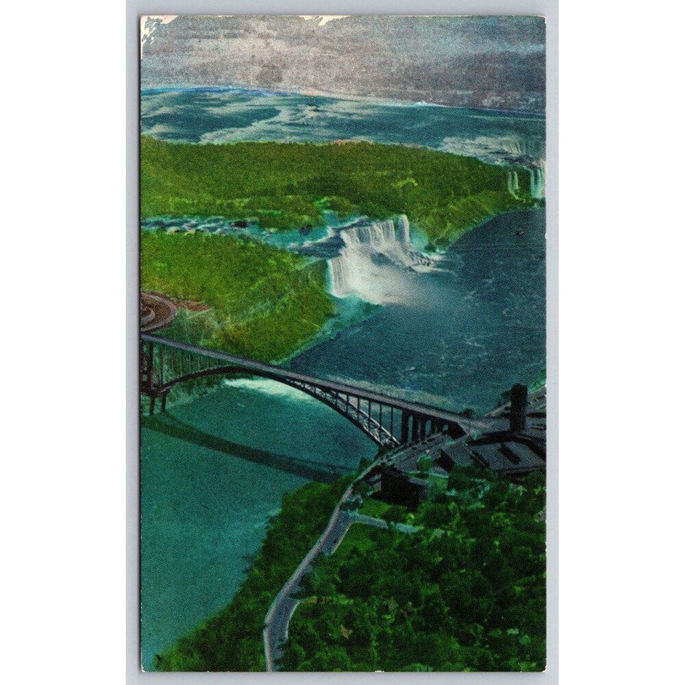 Vtg Niagara Falls Postcard Prospect Point Rainbow Bridge Aerial View Spitalny K8